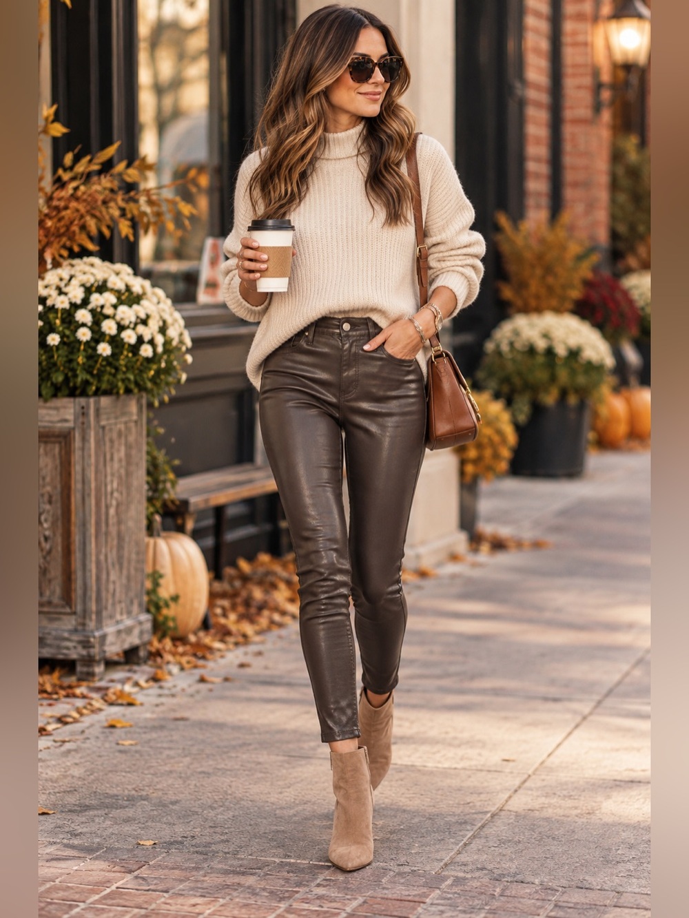 Sam Edelman The Kitten Faux Leather Mid Rise Skinny Ankle Pants Brown Size 25